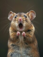 A very surprised and shocked mmouse with its mouth open and paws touching its head. Funny inspired animal