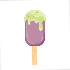 Chocolate or vanilla ice-cream popsicle in sweet glaze with sugar topping on top isolated on white