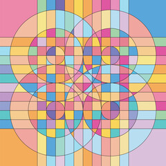 Fototapeta premium The stack of 4 pieces of circles and striped boxes results in a beautiful combination of shapes and colors