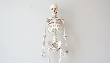 Full human skeleton model standing upright ideal for educational and anatomical purposes