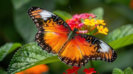 A close-up of a vibrant butterfly on a flower, highlighting the intricate details of nature. Generative AI
