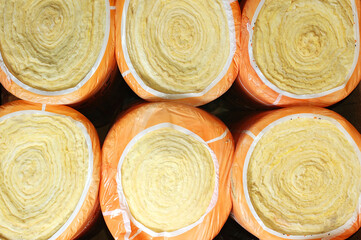 thermal insulation material in rolls for insulating walls and roofs of buildings. Close-up.