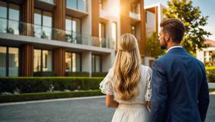 Fototapeta premium Young couple looking at their new home