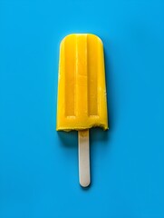 Yellow Popsicle on a summery blue Background with Copy Space