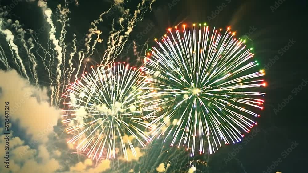 Poster a firework is lit up in the sky. the firework is in the center of the image