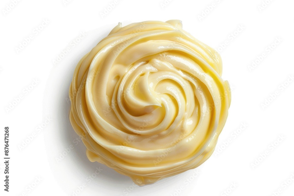 Poster a close-up shot of a frosted pastry on a white surface, perfect for food and bakery related uses