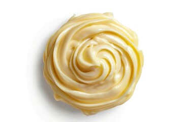 A close-up shot of a frosted pastry on a white surface, perfect for food and bakery related uses