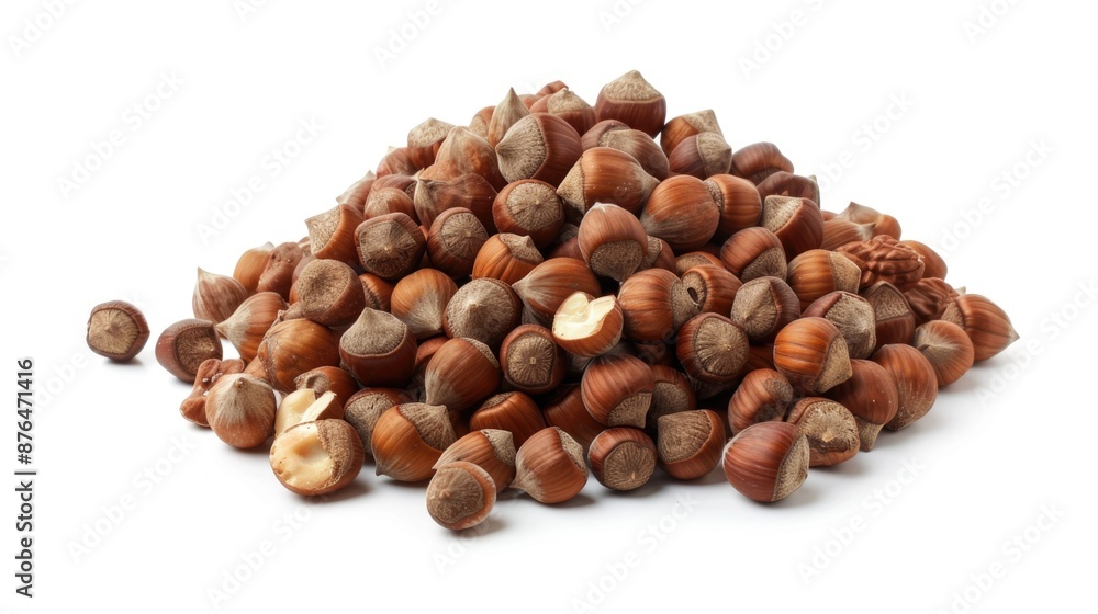 Poster a collection of nuts arranged on a clean and empty white surface