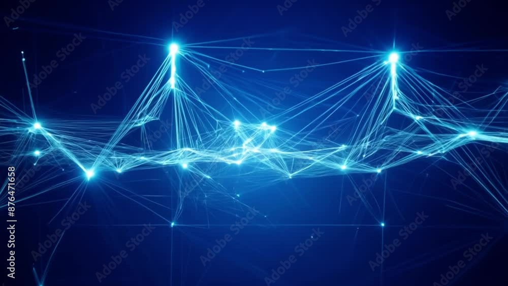 Poster a blue line of dots with a blue background. the dots are connected to each other in a way that they 