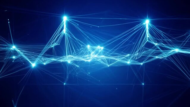 A blue line of dots with a blue background. The dots are connected to each other in a way that they look like they are forming a pattern. The image has a futuristic and technological feel to it