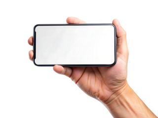 Two Hand holding smartphone display mock up isolated on white background. PNG