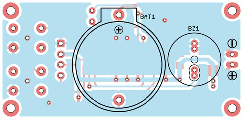 Obraz premium Tracing the conductors of the printed circuit board of electronic device. Vector engineering drawing of pcb design. Electric background.