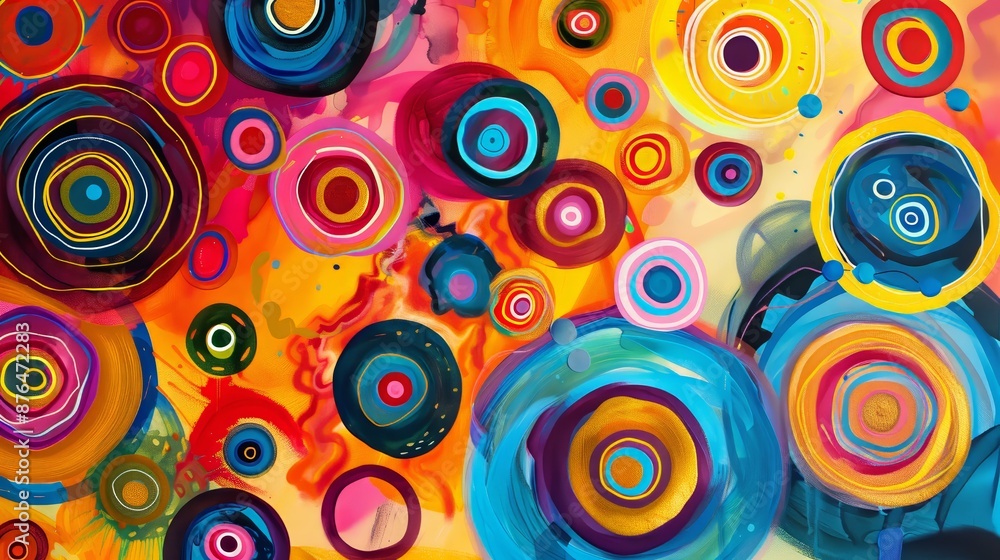 Poster this abstract art piece features mesmerizing concentric circles in vibrant colors, creating a dynami
