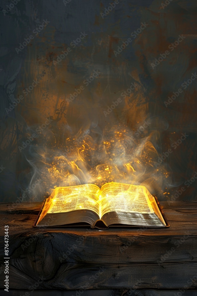 Poster a book with pages burning from within, often used for symbolic or mystical purposes
