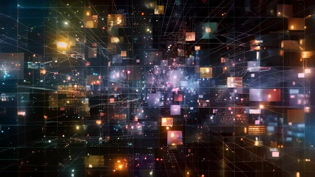 Abstract 3D representation of a neural network processing for an Artificial Intelligence based image generator. 