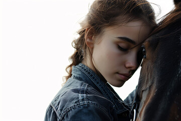 A touching image of a girl embracing her horse, highlighting a deep bond and affection between human and animal