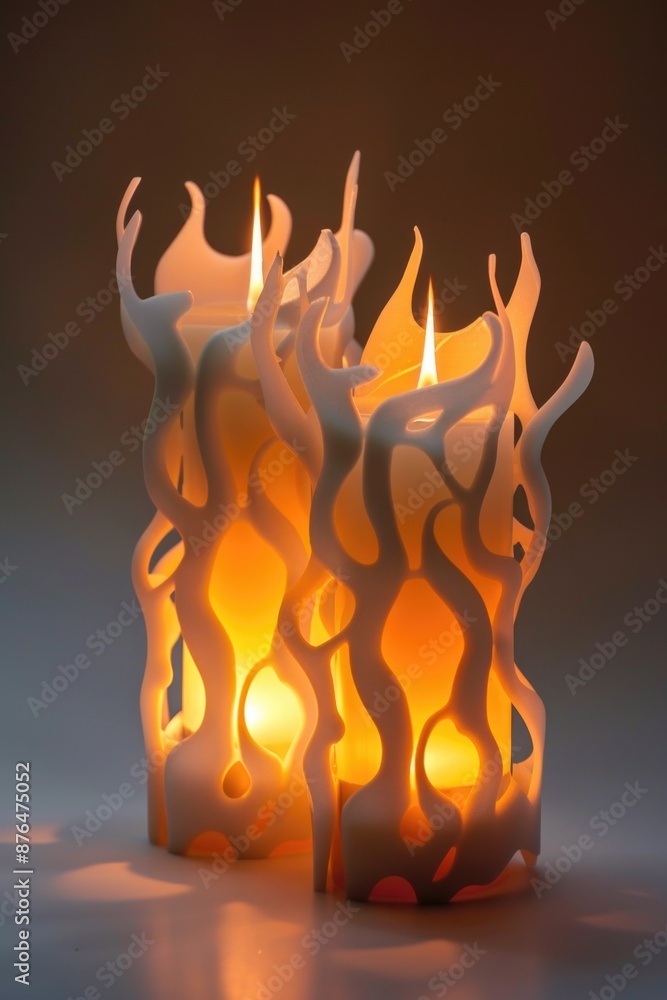 Poster a pair of lit candles placed on a table, ready for use or decoration