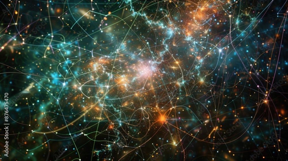 Poster a dark space filled with many stars and some galaxies in the background