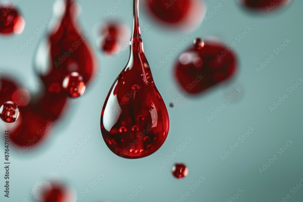 Poster a single drop of red liquid is suspended in mid-air, with no visible surface or object nearby