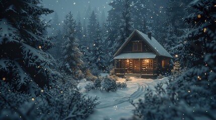 Naklejka premium Snowy_Forest_Cabin_generative_ai_high_quality_image