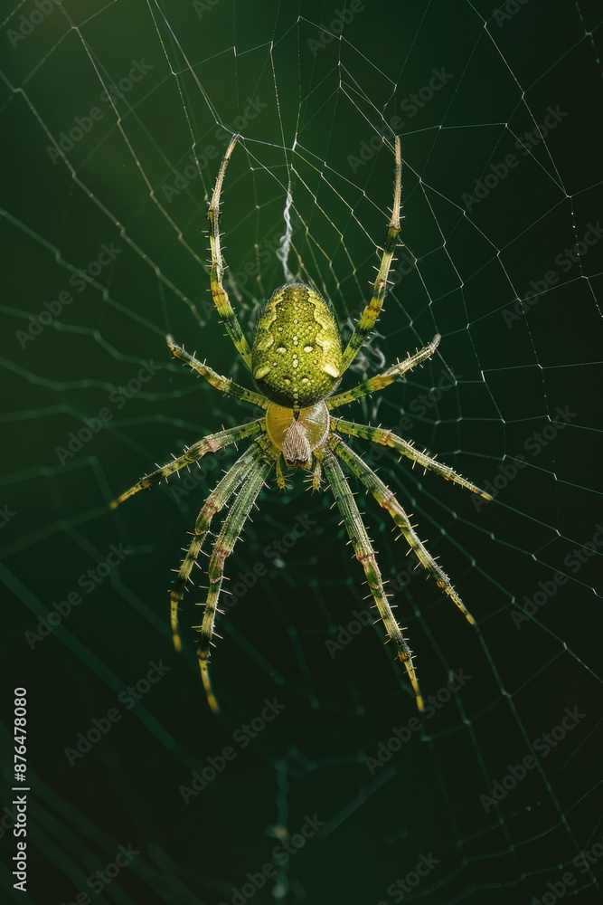 Poster A close-up shot of a spider sitting in the middle of its web, surrounded by intricate patterns and threads