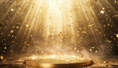 Golden Confetti Shower with a Stage