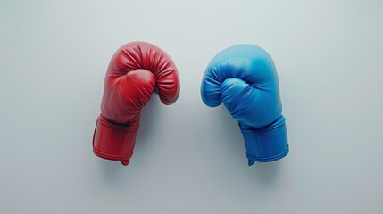 Vibrant Red and Blue Boxing Gloves Against Clean White Background - Modern Aesthetic Design for Print, Poster, Card