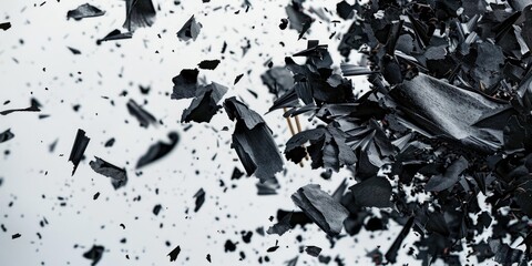 Pieces of broken glass suspended in flight