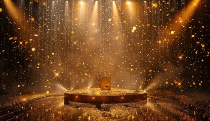 Golden Confetti Stage with Spotlights