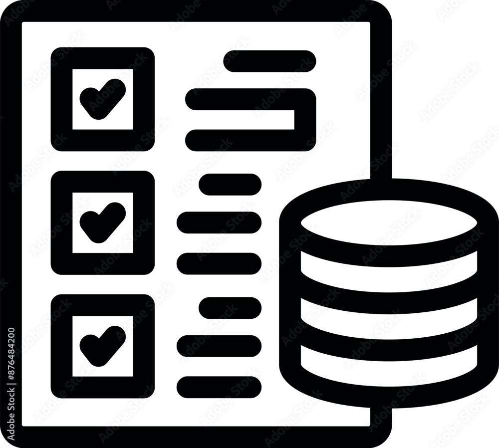 Poster simple icon of a database storing data from a checklist, perfect for representing data analysis