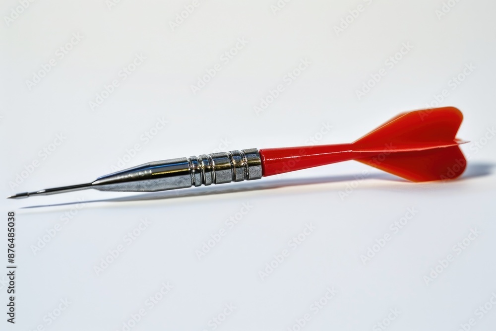 Poster A sharp and detailed image of a red dart with a metal tip sitting on a white background, suitable for use in sports or design-related contexts