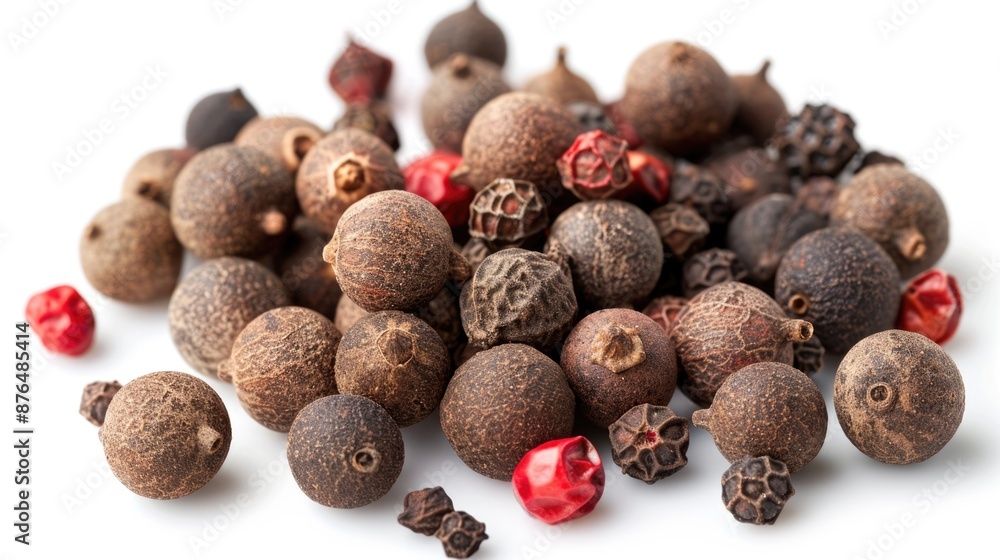 Poster A photo of a pile of nutmeal on a white surface, suitable for use in recipes or product displays