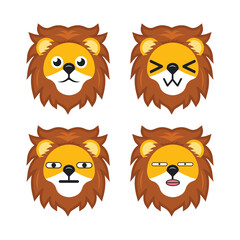 Vector set of cute Lion face emoticons with various expressions. Isolated on white background.