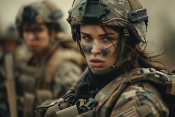 A female military general leading her troops into battle with courage and strategy. Hyper realistic. Shot with canon 5d Mark III --ar 3:2 --style raw Job ID: 16be176b-acf3-412f-a445-d1f18b8108b3