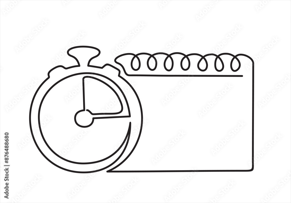 Poster continuous one single line drawing of calendar and timer icon. schedule, appointment, important date
