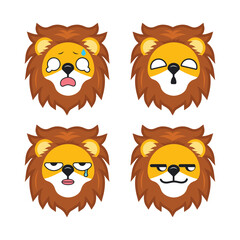 Fototapeta premium Vector set of cute Lion face emoticons with various expressions. Isolated on white background.