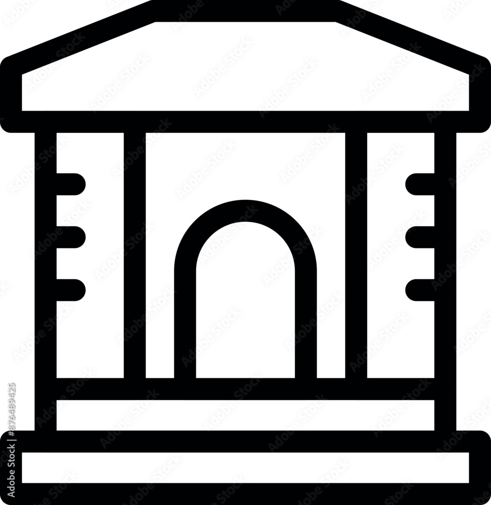 Poster simple line icon representing a building with columns and an arched entrance