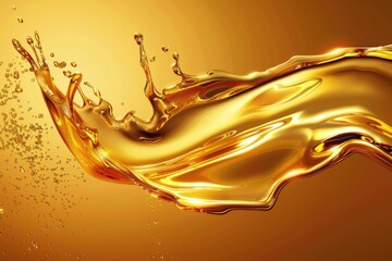 A close-up shot of a colorful liquid splashing onto a golden surface