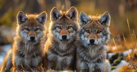 Obraz premium Close-up of small, cute wolves. Generative AI.