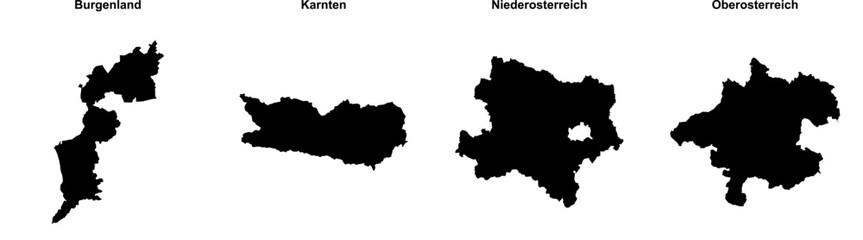 Burgenland, Karnten, Niederosterreich, Oberosterreich outline maps