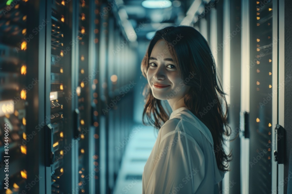 Aufkleber A person standing in front of a row of servers, possibly in an IT or data center setting