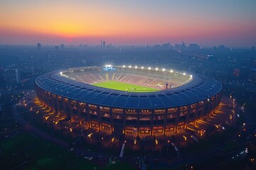 Stadium Lights at Sunset. Generative AI