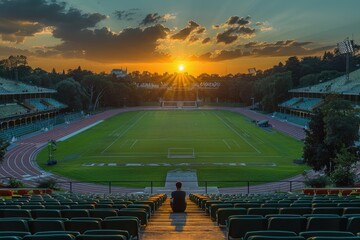 Stadium Sunset Solitude. Generative AI