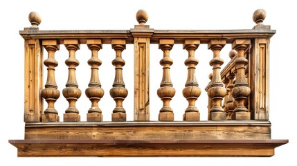Isolated white background wooden balcony railing with columns