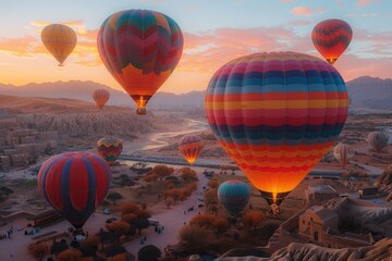 Naklejka premium Hot Air Balloons at Sunset. Generative AI