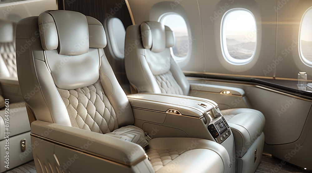 Poster a jet seat with adjustable headrests, showcasing the ergonomic design and attention to passenger com
