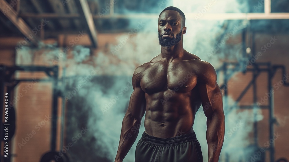 Wall mural fitness enthusiast in a gym, copy space