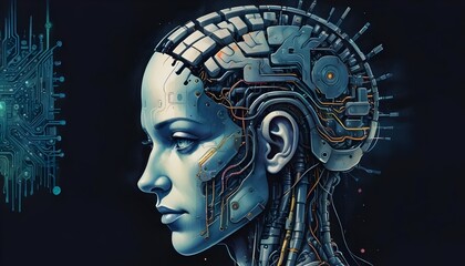 Obraz premium Futuristic AI Human Interface Illustrations with Neural and Cybernetic Details