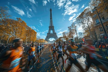Fototapeta premium Paris Marathon Finish Line. Generative AI