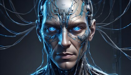 Futuristic AI Human Interface Illustrations with Neural and Cybernetic Details